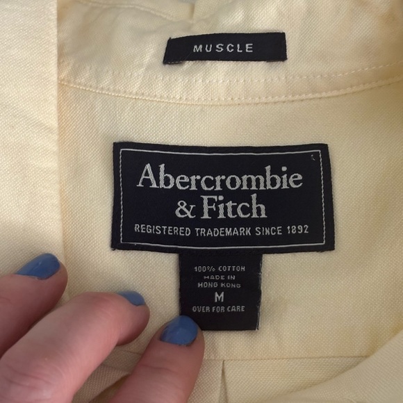 Abercrombie & Fitch Men's Yellow Cream Button Down Shirt - Picture 2 of 7